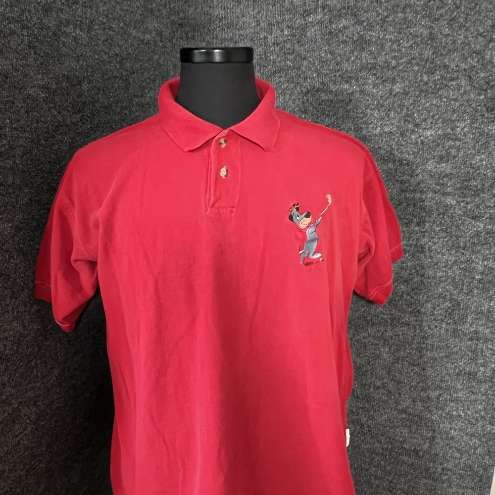 Vintage Toon Time Polo Mens Large Red Cartoon Golf Solid Collared Golf Retro Y2K